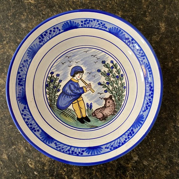 Handpainted Hungarian Pottery Pastoral Scene Decorator Bowl 6.5 in - RARE - Picture 6 of 6